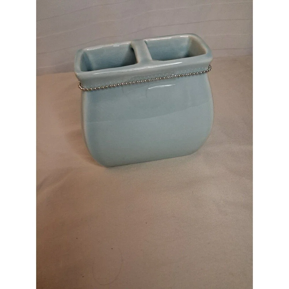 Light Blue Ceramic Toothbrush/Toothpaste Holder, Smile With Fish